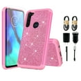 thumbnail image 1 of Value Pack + for Moto G Power XT2041 with Tempered Glass Glitter Hard Case Hybrid Cell Phone Case Glitter Shock proof Edge Slim Bumper Scratch Cover (Pink), 1 of 4