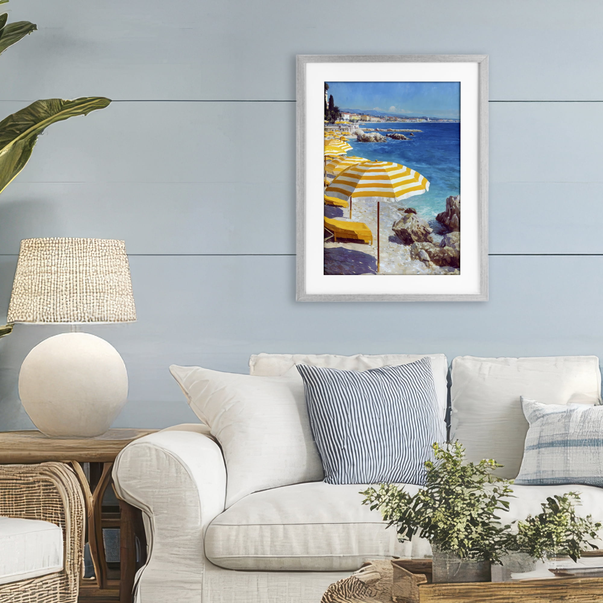 Stupell Industries Sunshine on the Shore Gray Framed Print Under Glass, design by Petal Prints Design