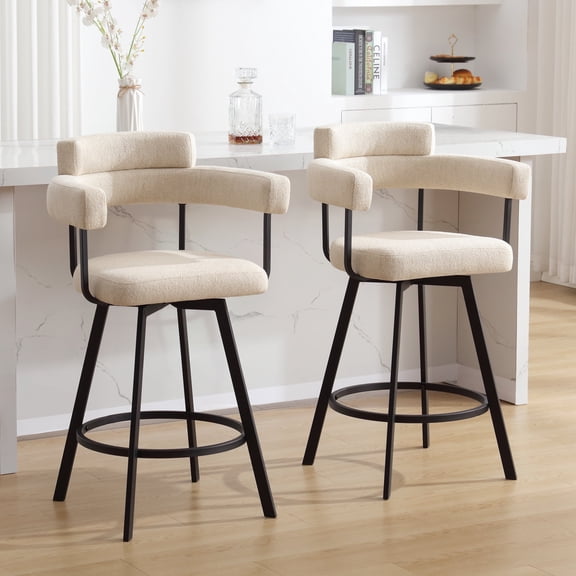 Zesthouse 26" Counter Height Swivel Barstools, Linen Upholstered Bar Stools Set of 2, Metal Base, Beige