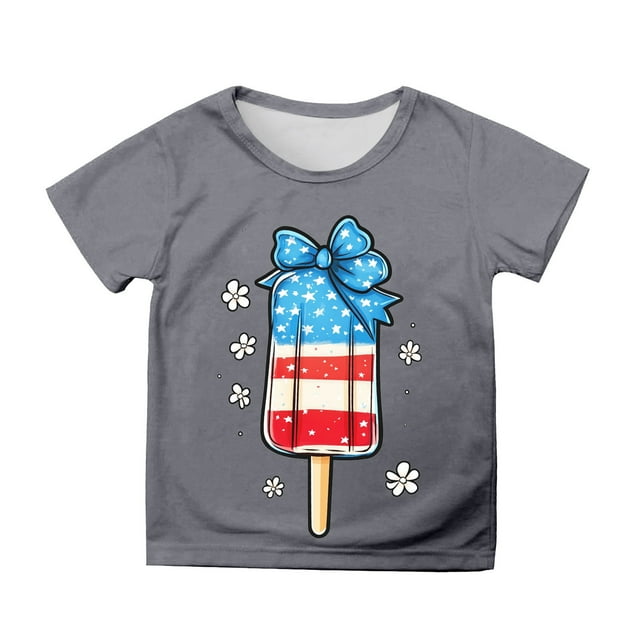 Hauts Décontractés pour Grandes Filles Tee à Manches Courtes avec Imprimé Jour de l'Indépendance Blouse Col Rond pour Enfants Taille 8-9T