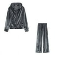 thumbnail image 1 of 2 Piece Outfits Velour Tracksuit For Women Zip Up Hoodie Velvet Jogging Sweatsuit Workout Sets, 1 of 1