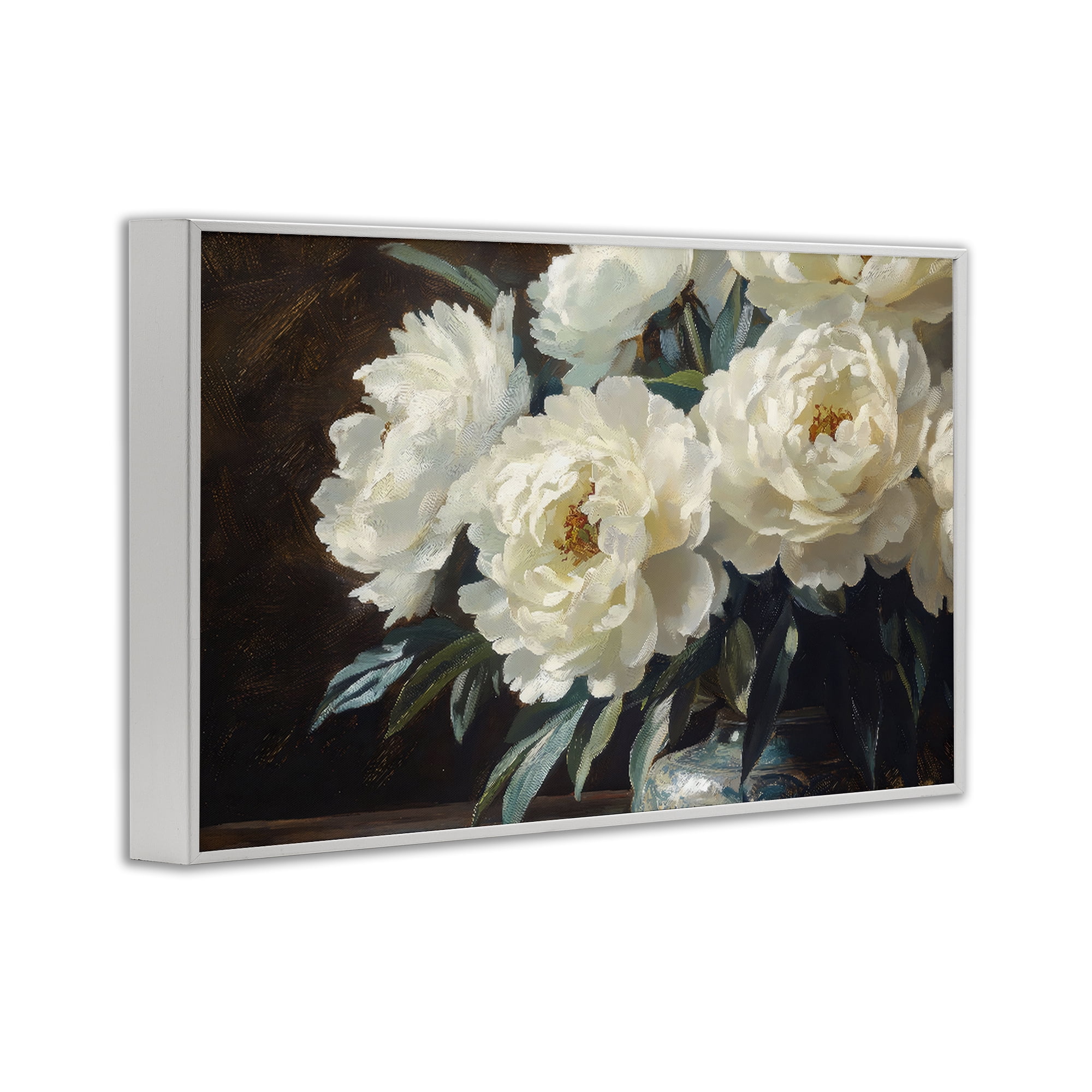 Stupell Industries Large Moody White Floral White Framed Giclee Art, design by Petal Prints Design