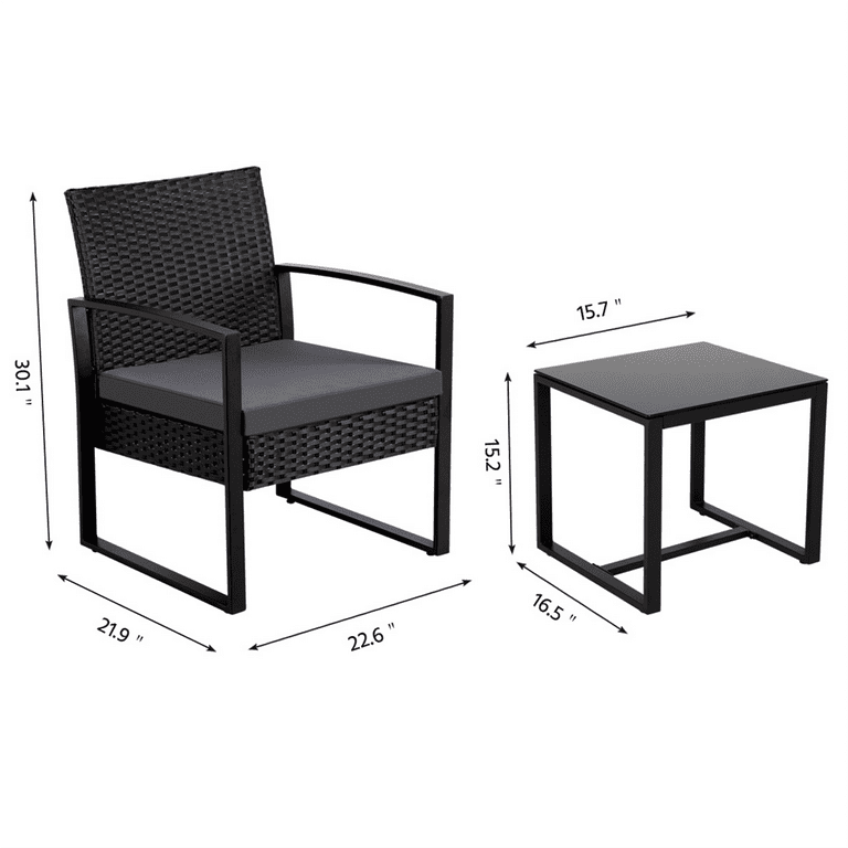 SmileMart 3 Piece Modern Bistro Set Rattan Chairs for Balcony