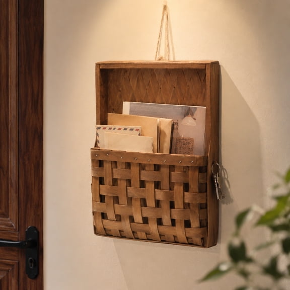Exquisite Indoor Wooden Hanging Baskets for Wall Decoration, Dual-Purpose Wall Pockets for Fresh Flower Arrangement and Daily Storage, Beautiful Ornaments for Background Walls/Hallway Styling, Brown