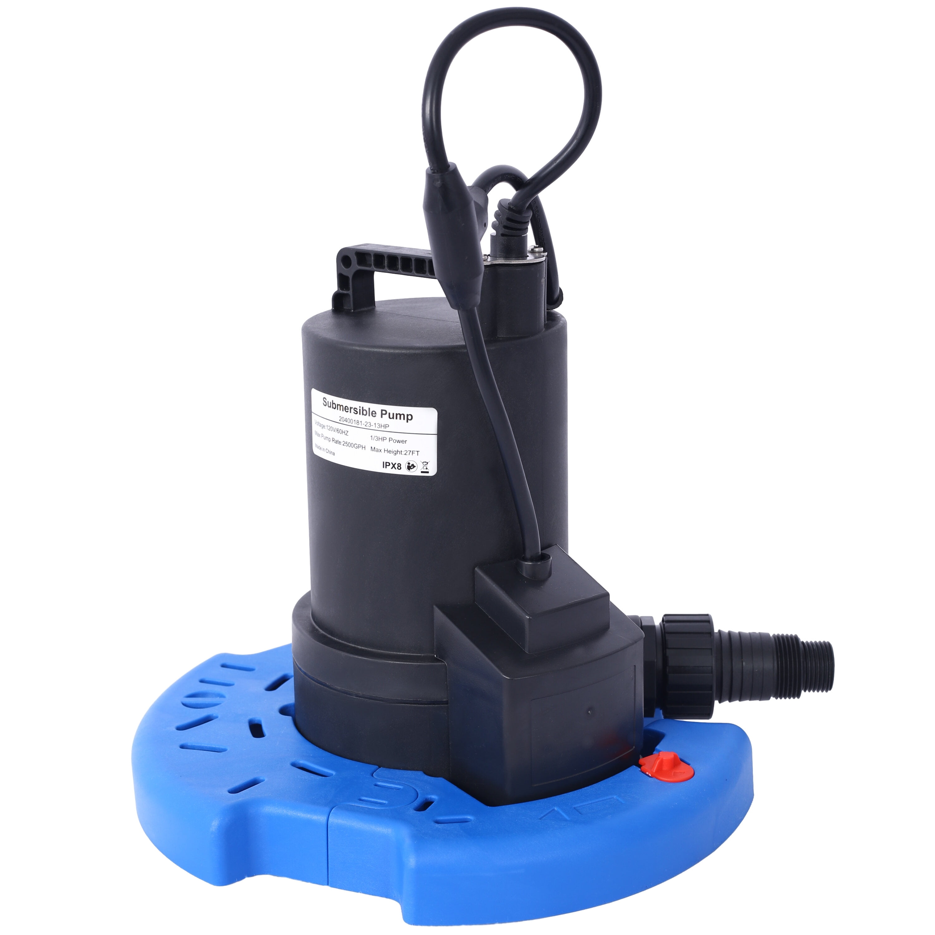 1/3 HP Automatic Swimming Pool Cover Pump 120 V Submersible with 3/4 Check Valve Adapter 2500 GPH Water Removal for Pool, Hot Tubs, Rooftops, Water Beds and more,