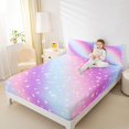 thumbnail image 3 of Manfei Sparkling Stars Print King Sheets,Rainbow Gradient Bedding,Purple Blue,4pcs,1 Flat Sheet,1 Fitted Sheet and 2 Pillowcases, 3 of 6