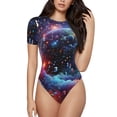 thumbnail image 1 of Fotbe Outer Space Floating Numbers And Letters Pattern Women's Crew Neck Short Sleeves Bodysuit Tops Round Neck Slim Sleeveless Soft Comfortable Basic-X-Large, 1 of 7