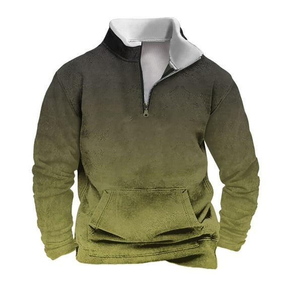 Fashion YLSDY Men's Winter Work Sweatshirts Gradient Pullover Long Sleeve Fleece Athletic Workout Warm Sweater with Pockets Army Green L