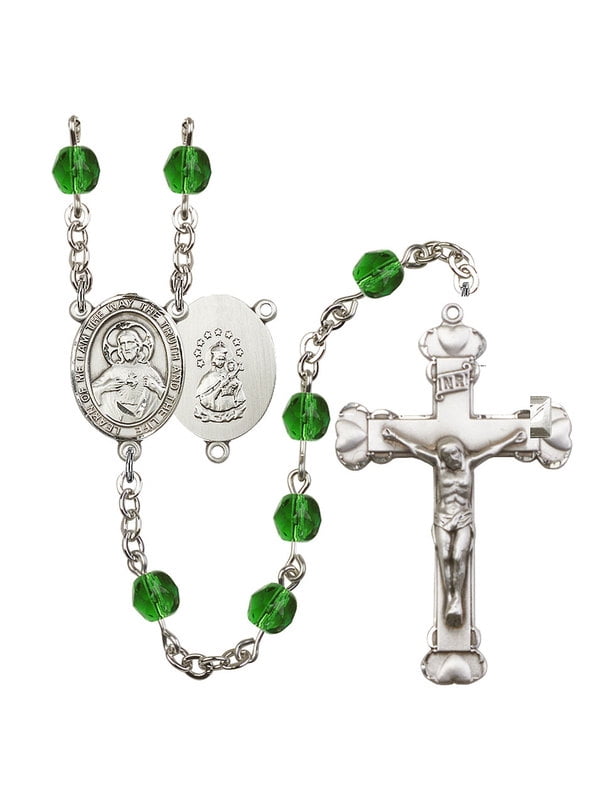 and 1 5/8 x 1 inch Crucifix Gift Boxed Catholic Saint Medals Silver Finish Scapular Rosary with 6mm Zircon Color Fire Polished Beads Scapular Center