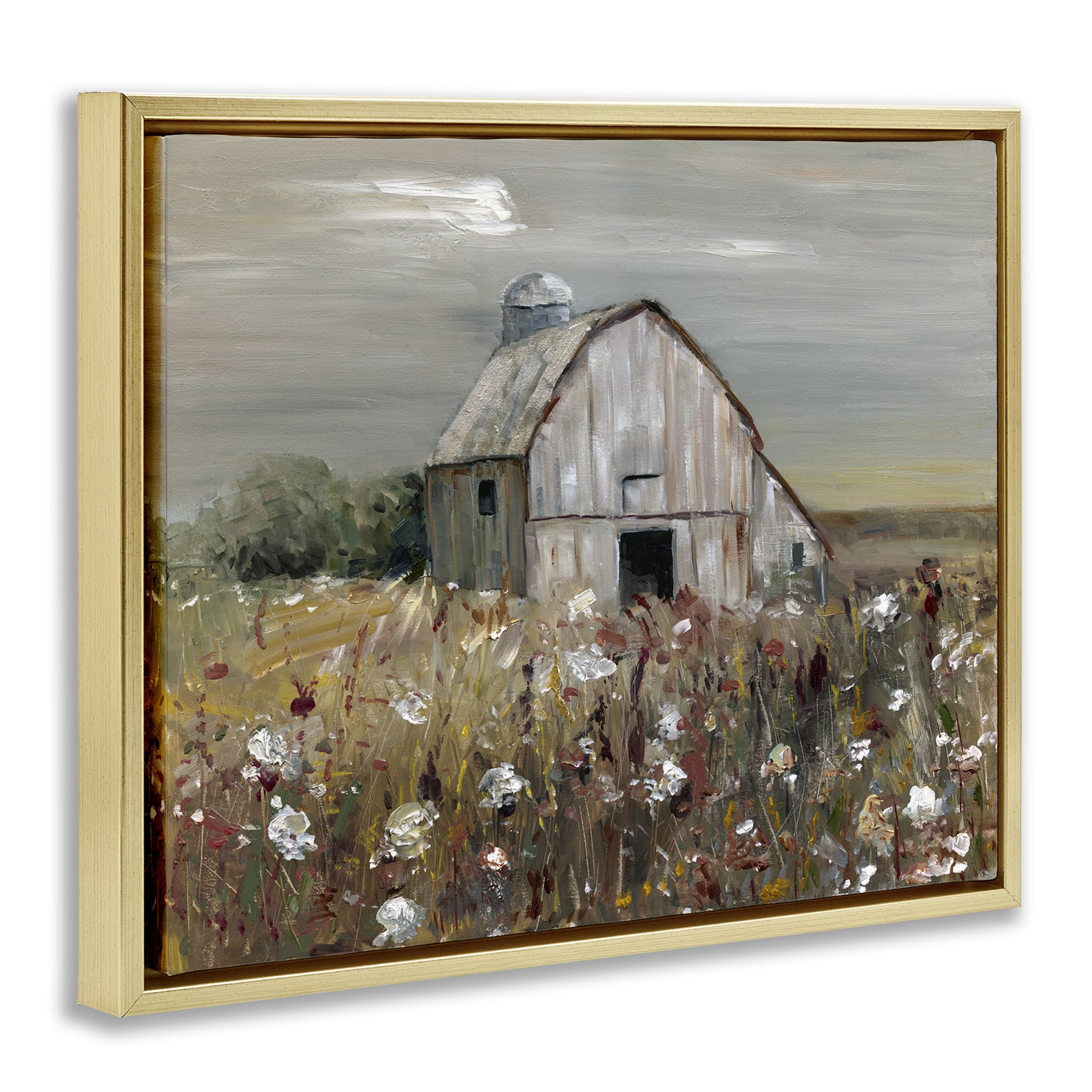 Stupell Industries Natural Farm Landscape Landscape & Nature Painting Gold Floater Framed Canvas Art Print Wall Art, 21 x 17