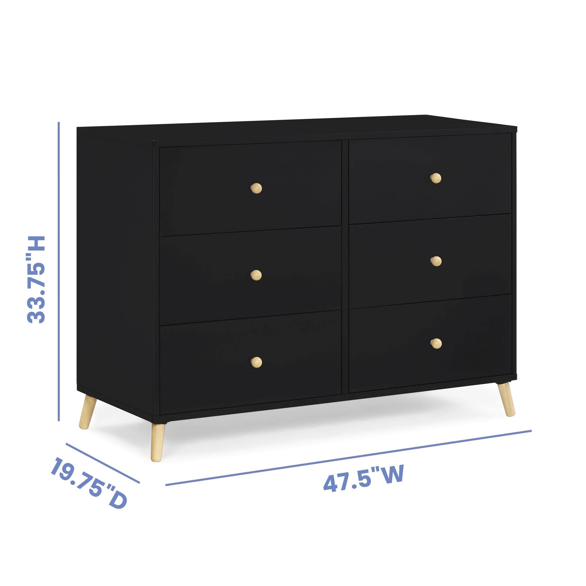 Delta Children Essex 6 Drawer Dresser, Black/Natural