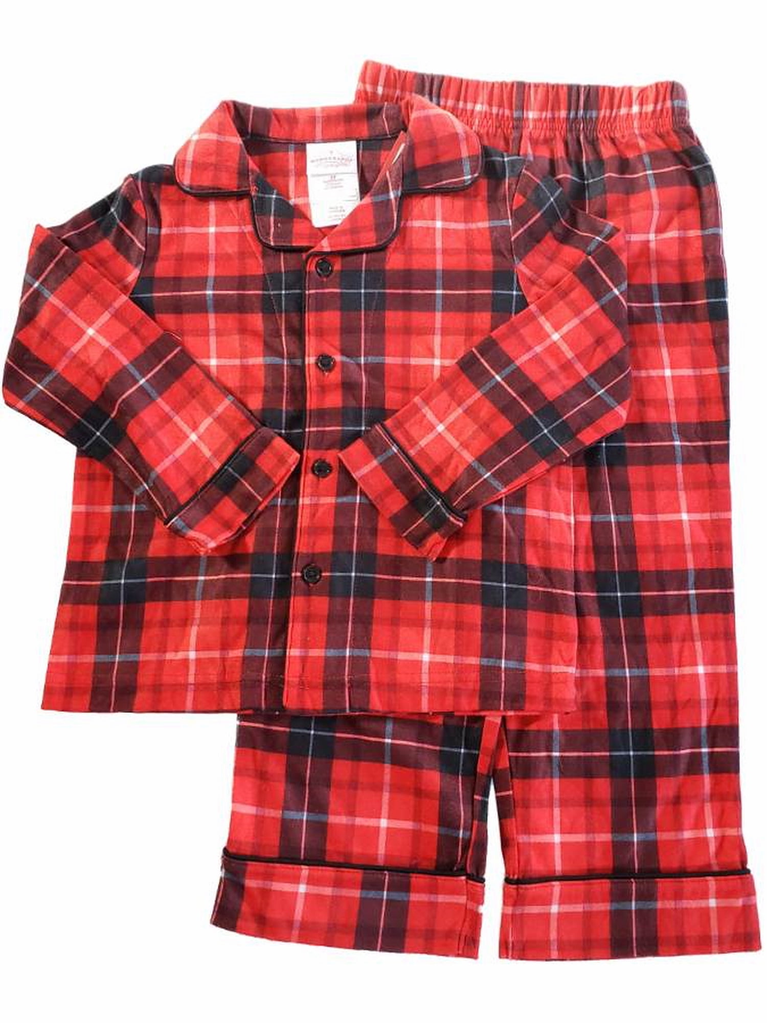 Kids Red & Black Plaid Button Up Long Sleeve Two Piece Pajama PJ ...