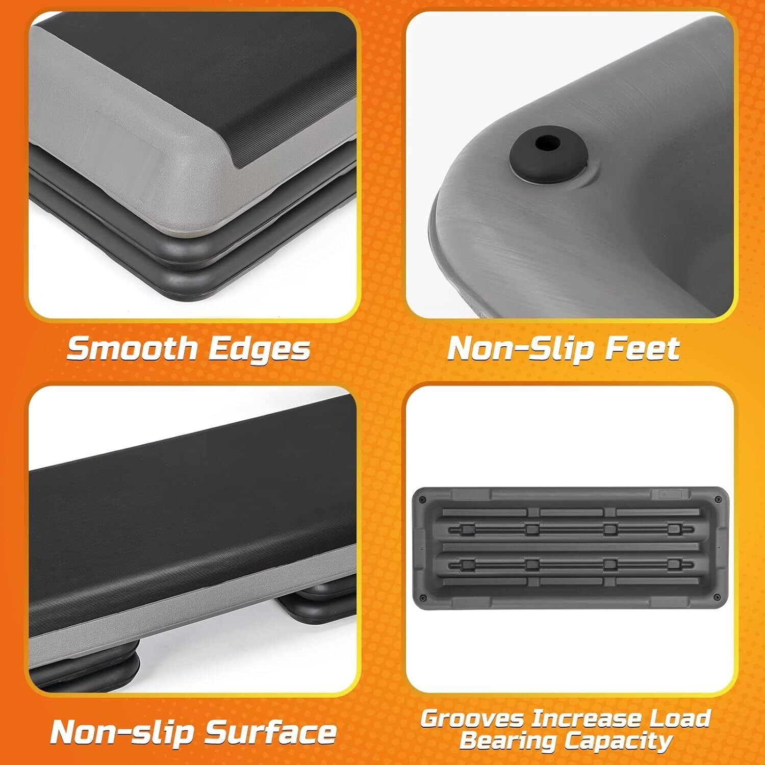 ZENSTYLE 43'' Aerobic Exercise Stepper Platform Adjustable Fitness Stepper W/4 Risers Gray