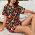 thumbnail image 4 of Wukai Tomatoes Print Women's Pajama Set - Short-Sleeve Top and Shorts with Elastic Waistband and Pockets for Loungewear, Yoga, and Casual Wear-X-Large, 4 of 8