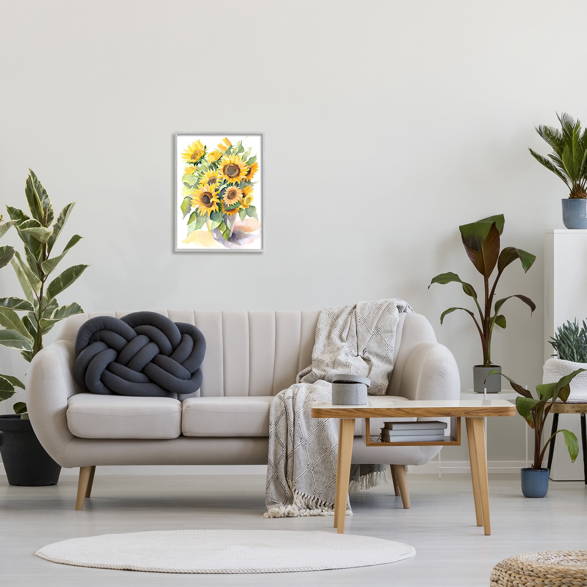 Stupell Industries Modern Sunflowers on White Botanical & Floral Painting Gray Framed Art Print Wall Art, 16 x 20