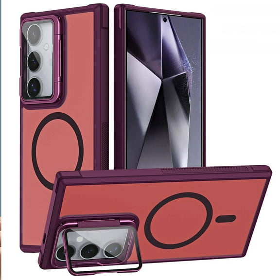 Magnetic for Samsung Galaxy S23 FE Case with Camera Cover Stand [Compatible with MagSafe] [Military-Grade Protection] Translucent Matte Slim Shockproof Phone Case Wireless Charging,Winered