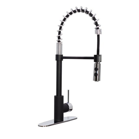 Westbrass KS18A-6226 21 Commercial Style Kitchen Faucet with Dual Function Open Coil Pull Down Sprayer and 1-Lever Handle Matte Black/Polished Chrome