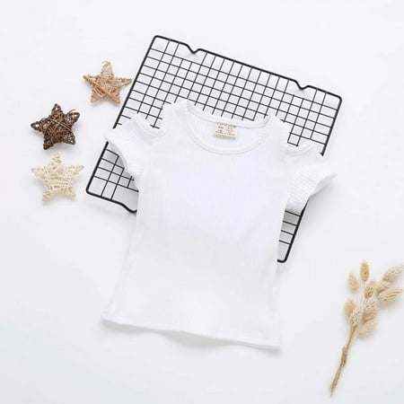

Bullpiano Toddler Girls Short Sleeve Crew Neck Tee Cotton Off-shoulder T-shirt Summer Clothes Tops