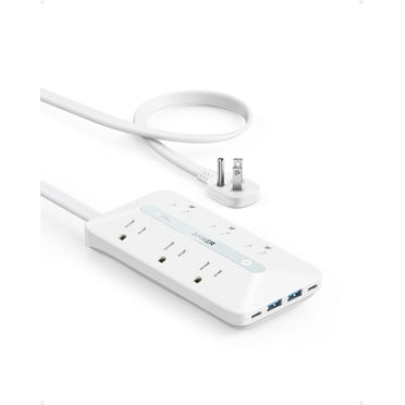 Flat Plug Power Strip(300J), Anker 20W USB C Power Strip, 10-in-1 Ultra Thin Power Strip with 6 AC, 2 USB A/2 USB C,5ft Extension Cord, Desk Charging Station,Home Office College Dorm Room Essentials