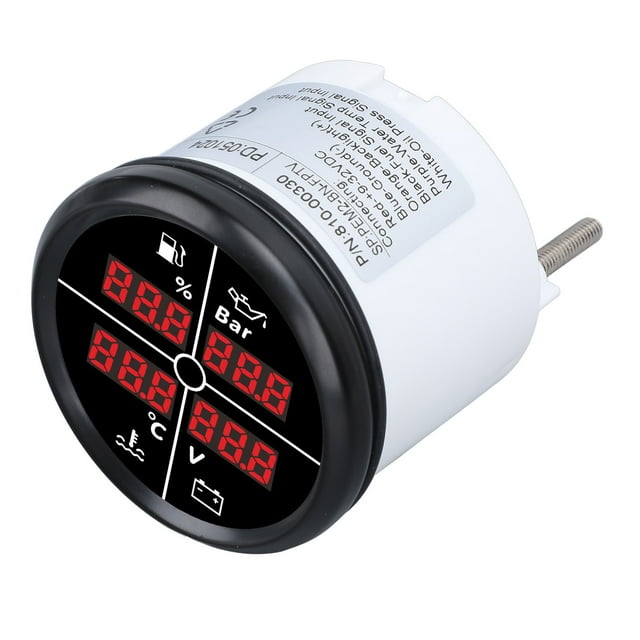 Boat 52mm 4 in 1 Multifunctional Digital Display Gauge Fuel Level Oil Pressure Water Temperature Voltmeter with Backlight
