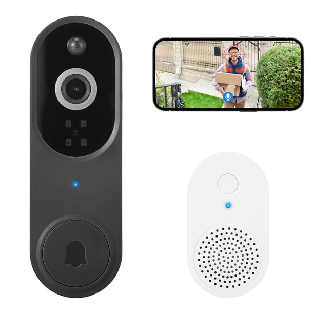 TXG Timbre con Camara y Campana para Exterior 1080P, Video Doorbell Inteligente WiFi con Cheme, Timbre Inalambrico para Case 5200mAh Batería Recargable, IP65 Impermeable, Nergo