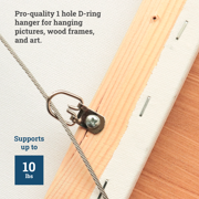 Picture Hang Solutions 1-Hole D-Ring Picture Frame Hangers, Steel, 10 lb Capacity, 100 Pieces, 1 1/4 x 5/8 Inch