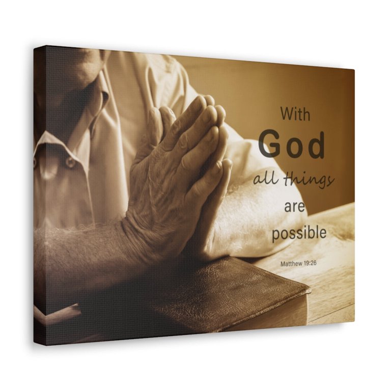 Scripture Walls With God Matthew 19:26 Praying Hands Bible Verse Canvas  Christian Wall Art Ready to Hang Unframed