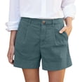 thumbnail image 2 of Linen Shorts for Women Summer Bermuda Shorts with Pockets Dressy Casual Button Down Wide Leg Beach Short Sky Blue L, 2 of 8