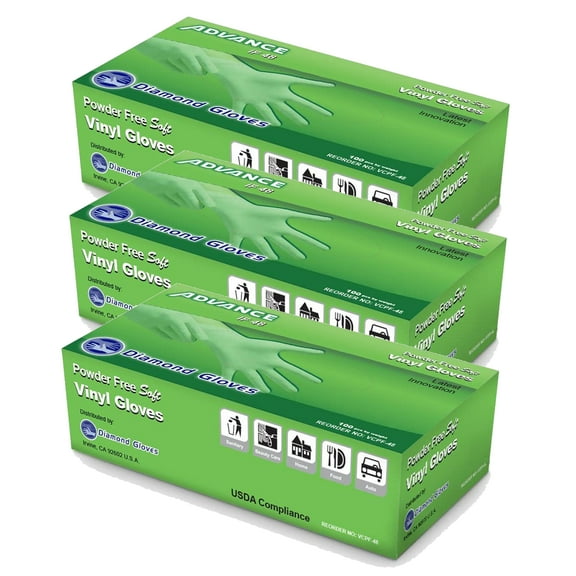 3Boxes Powder-Free Soft Vinyl Industrial Gloves, 4.6 mil, Clear, Large, 100 Count x 3 - Multi Purpose and General Use