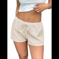 thumbnail image 1 of Pantalones Cortos Tipo Bóxer de Verano con Cintura Elástica, Cordón Ajustable y Estampado de Rayas para Mujer. Caqui XL, 1 of 8