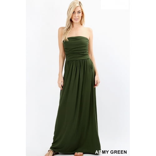 TUBE Green Strapless Side Pocket Vacation Beach High Waist Long Maxi Dress S/M/L 