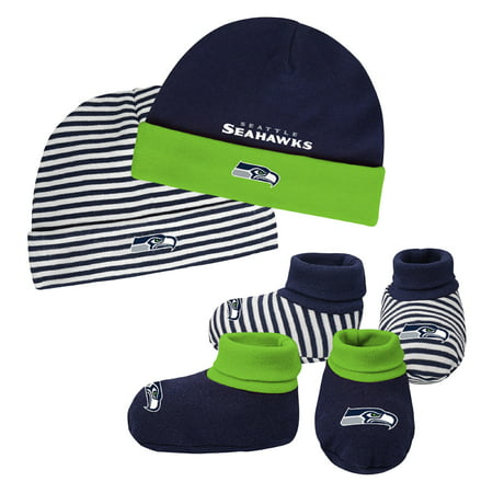 Newborn & Infant College Navy/Neon Green Seattle Seahawks Cuffed Knit Hat & Booties Set -