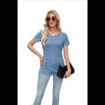 thumbnail image 2 of Blusas Lisas de Cuello Redondo y Corta para Mujer, 2025, Nuevas Blusas Sueltas de Verano, Lindas, Azules, Talla S, 2 of 10