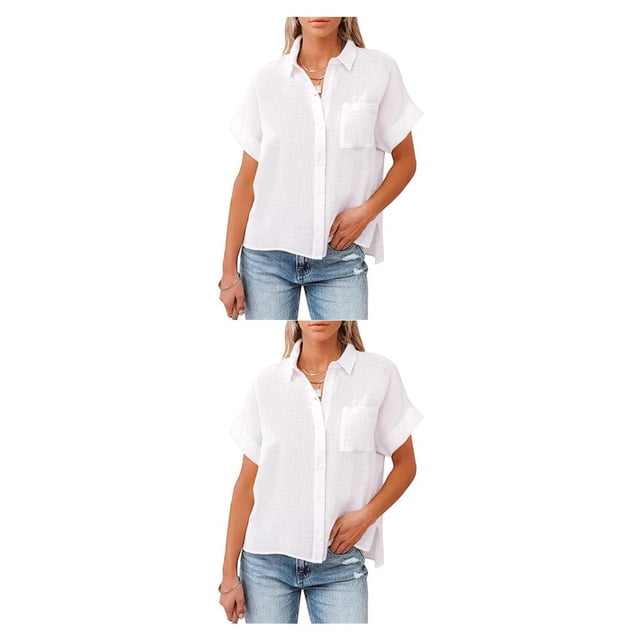 Qarigey Blusa de algodón de manga corta para mujer, camisa informal para niñas, vacaciones en la playa, compras, ropa de moda, Top de verano Type2 NO2