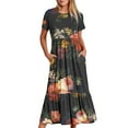 thumbnail image 2 of SMihono Robe d'Été pour Femmes 2024 Grande Taille Manches Courtes Col Rond Ample Imprimé Fleurs Couleur Longue Robe en Liquidation à Moins de 10!, 2 of 5