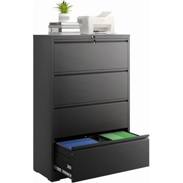 4 Drawer File Cabinet with Lock, Lateral Filing Cabinets,Metal Storage Filing Cabinets for Home Office, Heavy Duty File Cabinet for Letter/Legal/A4/F4 Size Amssebly Required, Black