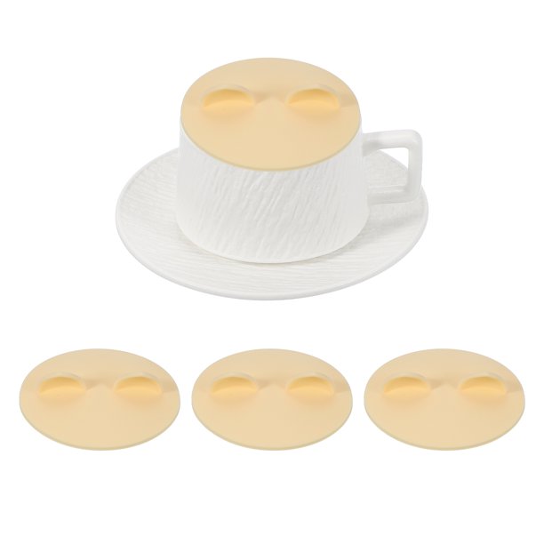 3Pcs Tapas de Silicona para Tazas, Tapas Universales de 4.1 Pulgadas con Forma de Orejas de Gato para Tazas, Tazas de Té, Tazas de Café, Reutilizables a Prueba de Polvo, Amarillo