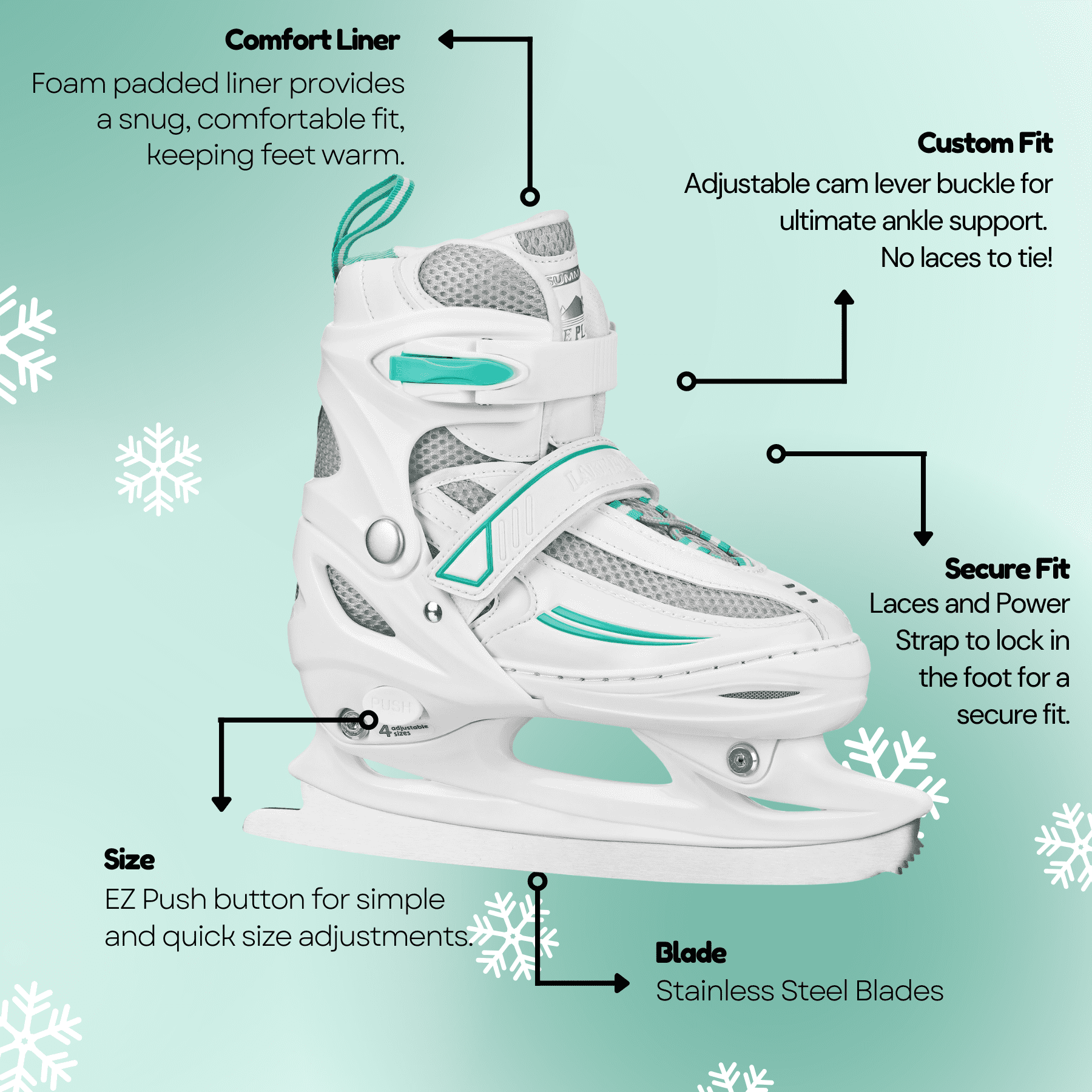 Lake Placid Summit Girls Adjustable Ice Skate, Large