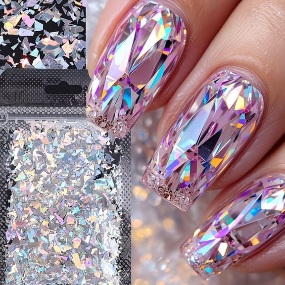 RAGUPEL 3D Nail Art Glitter Sequins Holographic Iridescent Nail Art Flakes Laser Silver Irregular Nail Flake Nail Confetti Stickers 1Bag Sparkly Nail Tech Supplies for Diy Manicure Nail Decorations