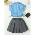 thumbnail image 4 of Mikrdoo Kid Girls Back-to-School Season 2Pcs Striped Short Sleeve Bow Tie Shirts JK Pleated Skirt Set Preppy Style Summer Clothes 7-14, 4 of 9