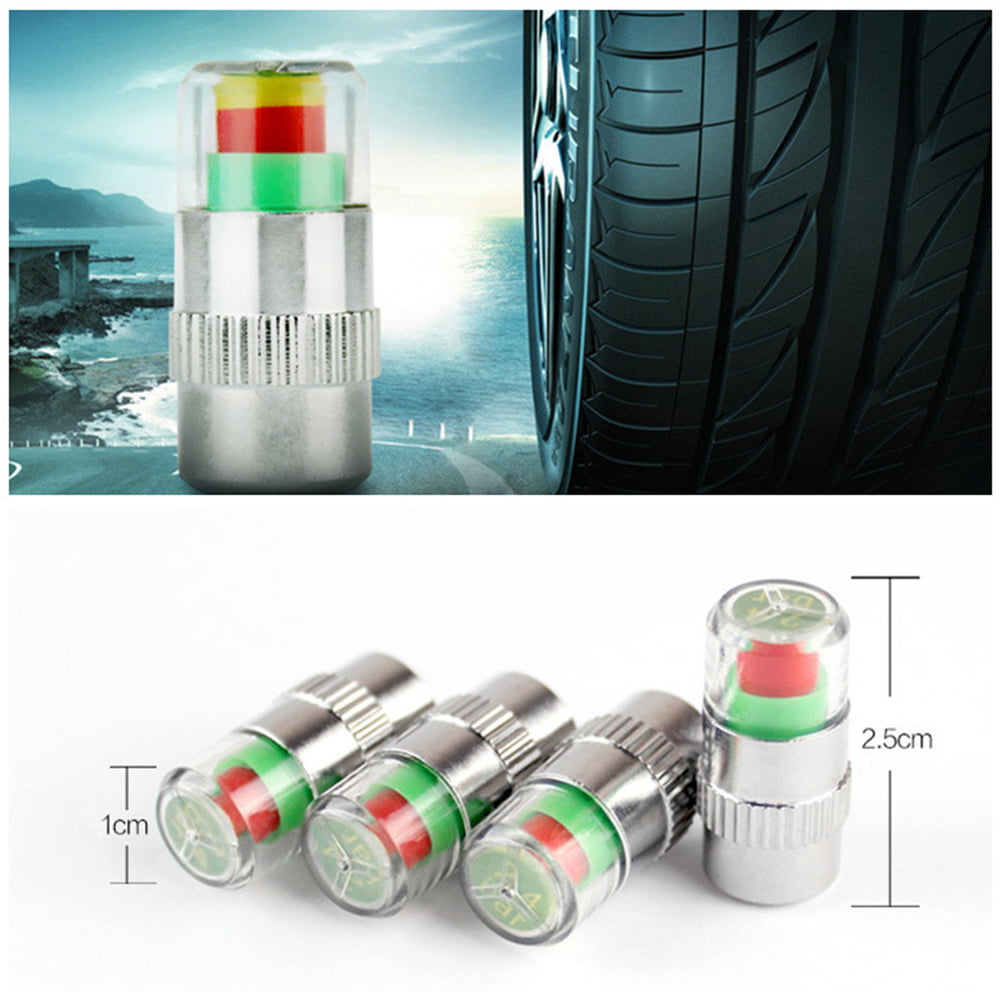 KURAMI Car Tire Valve Stem Caps Pressure Monitor Sensor Indicator 3 Color Eye Alert 4Pcs 