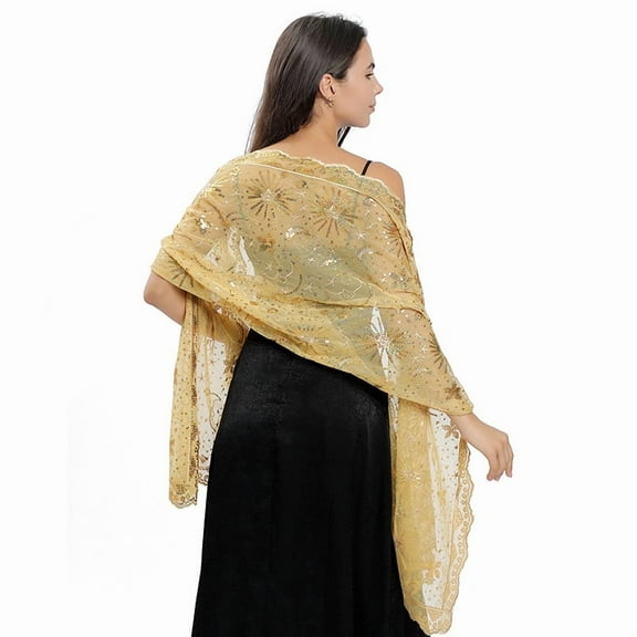 Dalrosia Women's Glittering Shawl Scarf Mesh Sequin Wedding Bridal Cape Fringed Evening Wraps Shawls