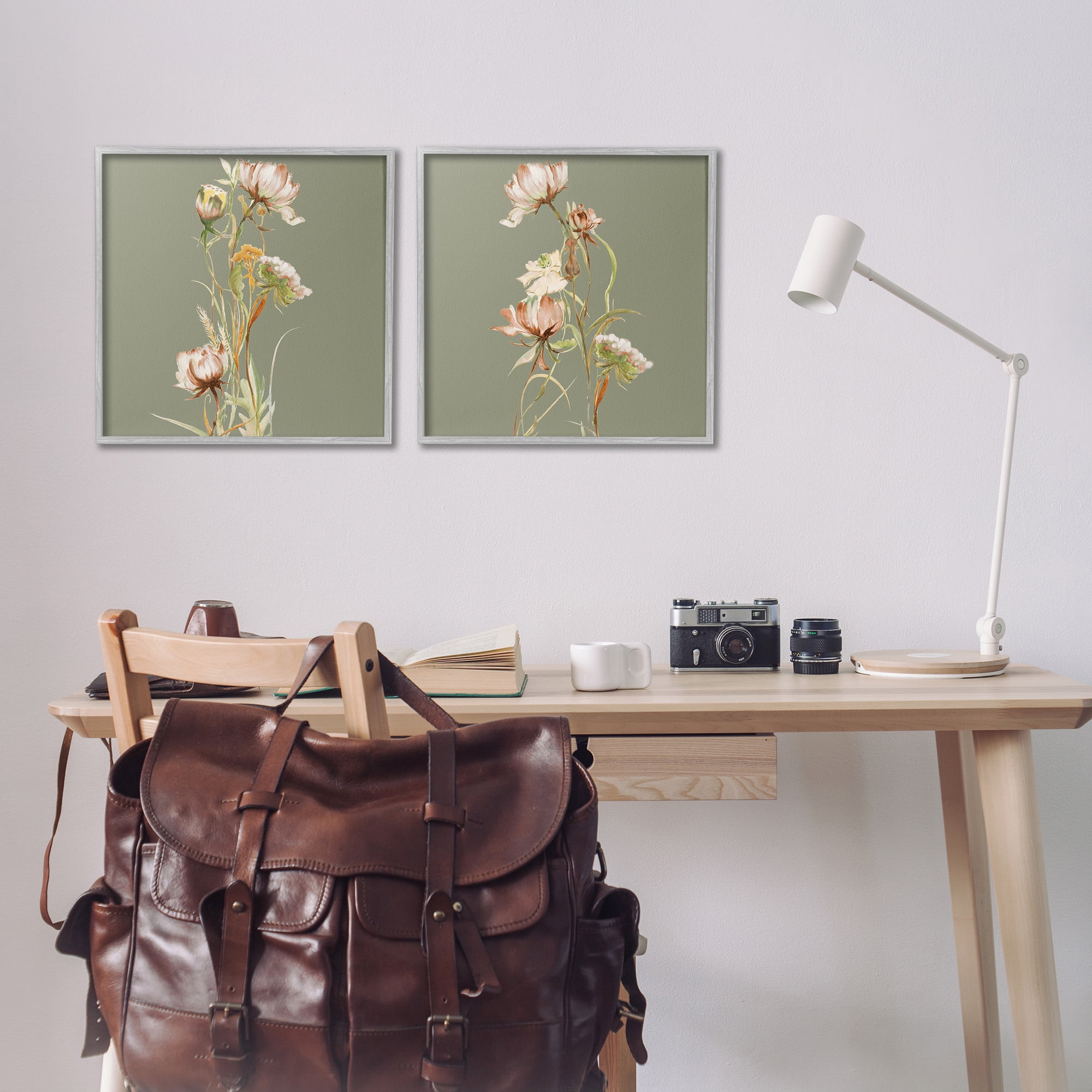 Stupell Industries Classic Blooms on Green Botanical & Floral Painting Gray Framed Art Print Wall Art, 17 x 17, Set of 2