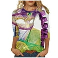 thumbnail image 2 of Jsaierl Womens Mardi Gras Shirts 3/4 Length Sleeve Crewneck Tee Top Funny Mask Graphic Print 2025 Fashion Carnival Party Blouses, 2 of 5