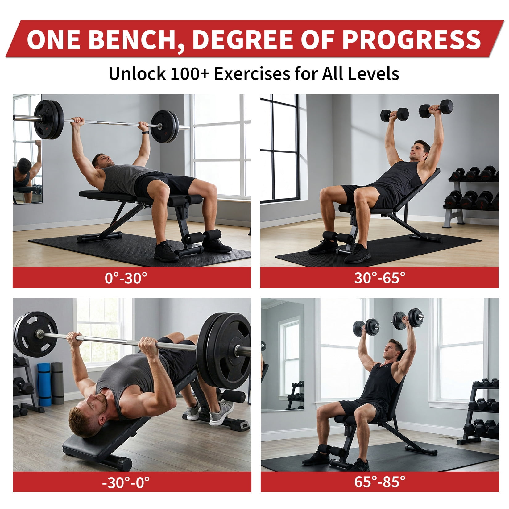 Ataujin Multi-Functional Weight Bench, Adjustable Foldable Weight Bench, Heavy Duty Workout Bench with Multi-Position Incline Decline Flat, Full Body Strength Training Bench