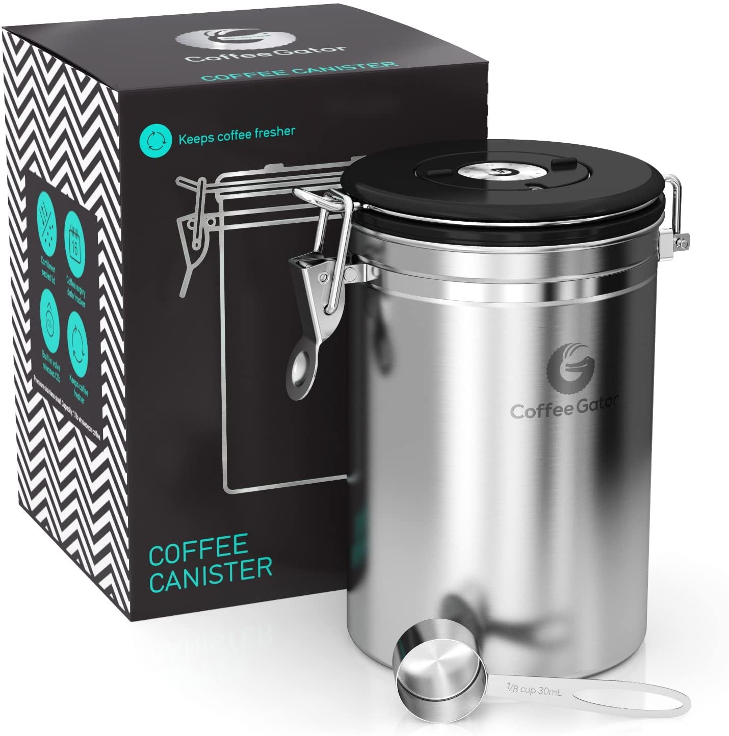 Coffee Gator Large Coffee Canister with Scoop - Keeps Coffee Fresher for Longer