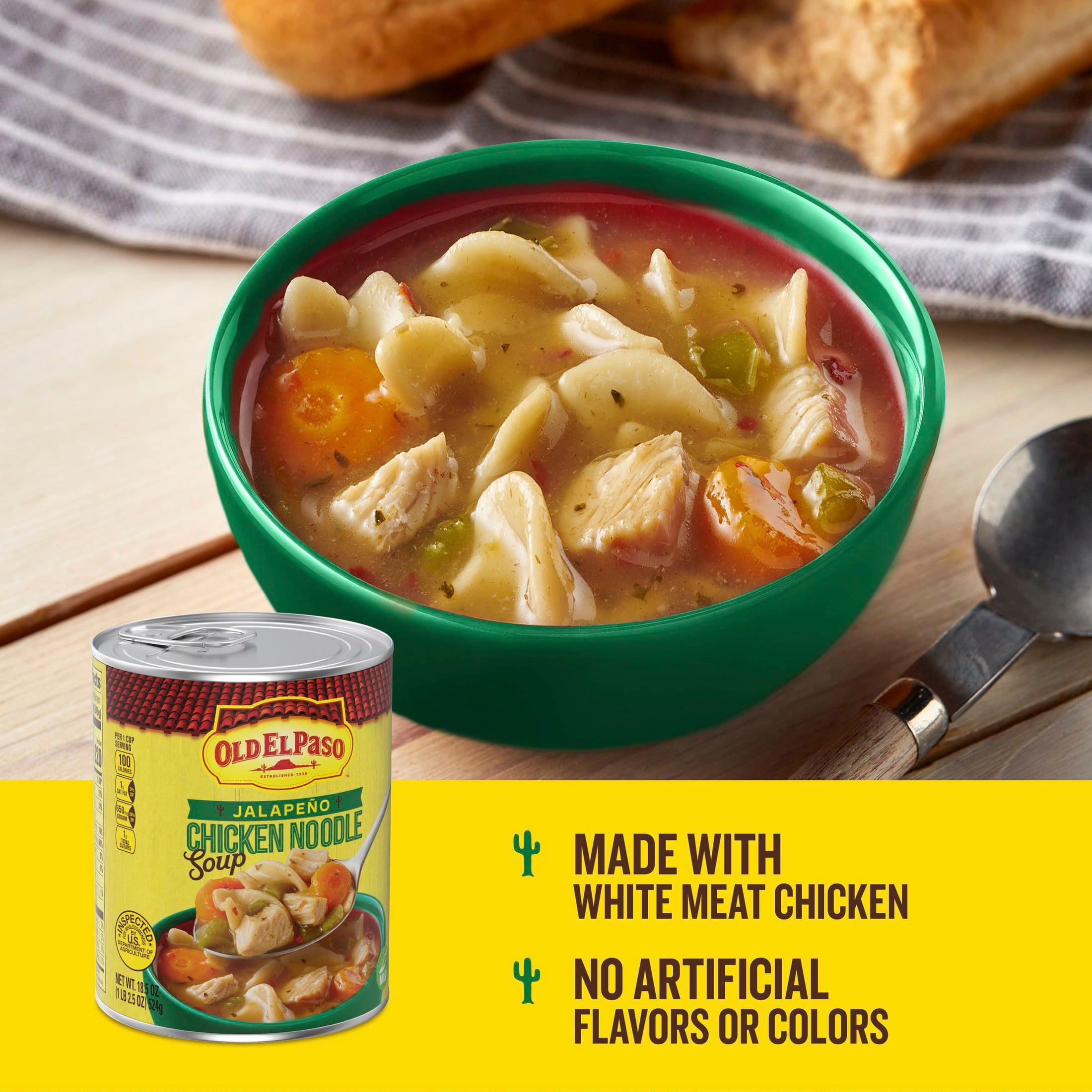 (12 pack) Old El Paso Jalapeno Chicken Noodle Soup, Ready to Serve Canned Soup, 18.5 oz