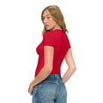 thumbnail image 2 of Natural Uniforms Womens Buttery Soft, Super Stretch Y2K Long Sleeve Baby Tee Crop Top (Red, XX-Small), 2 of 6