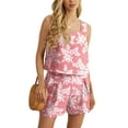 thumbnail image 6 of JWD Women's 2 Piece Square Neck Sleeveless Shorts Casual Set Women's Summer Top FP-Pink Ice Flower XL, 6 of 9