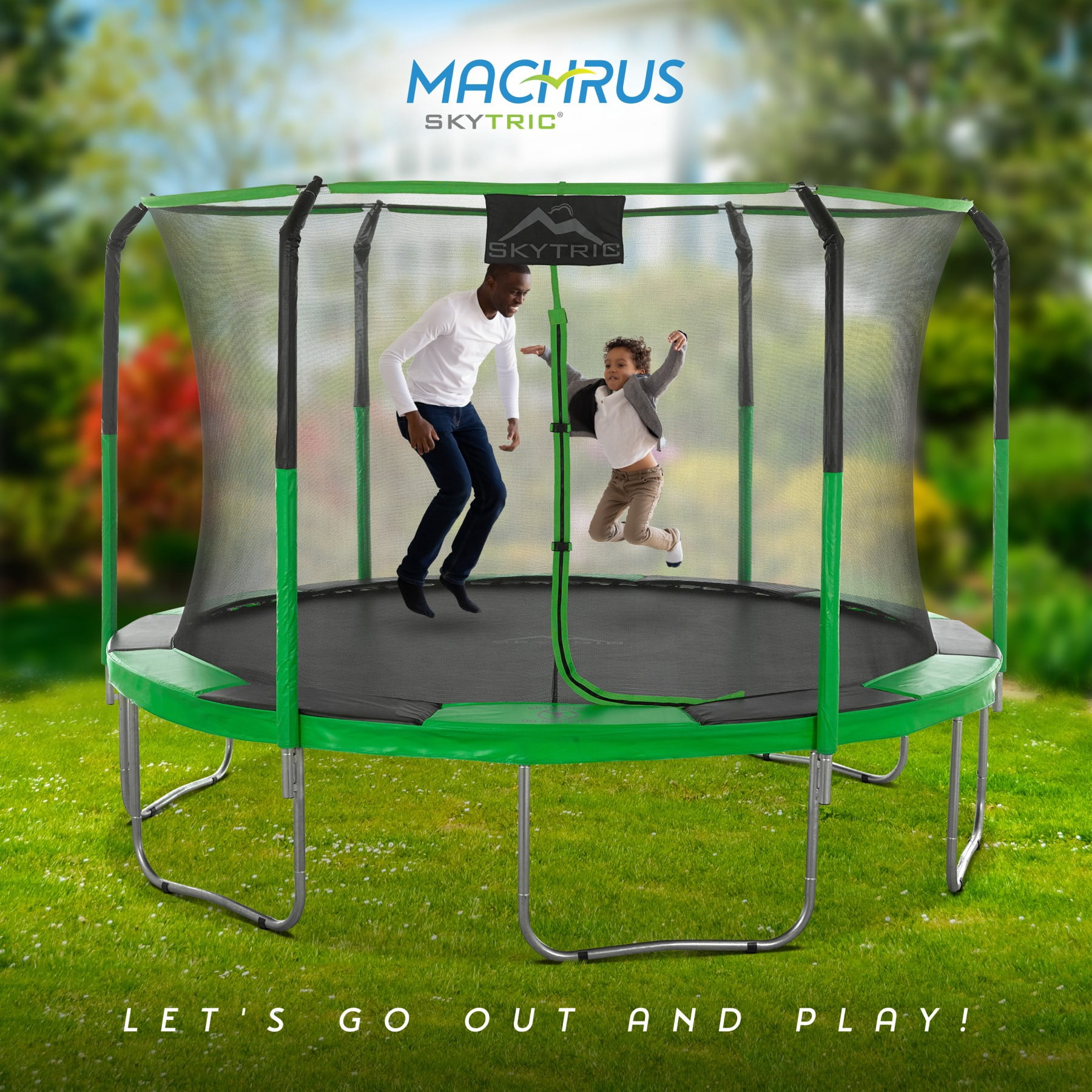 Machrus Skytric 11 FT Round Trampoline Set with Premium Top-Ring Flex Frame Safety Enclosure System